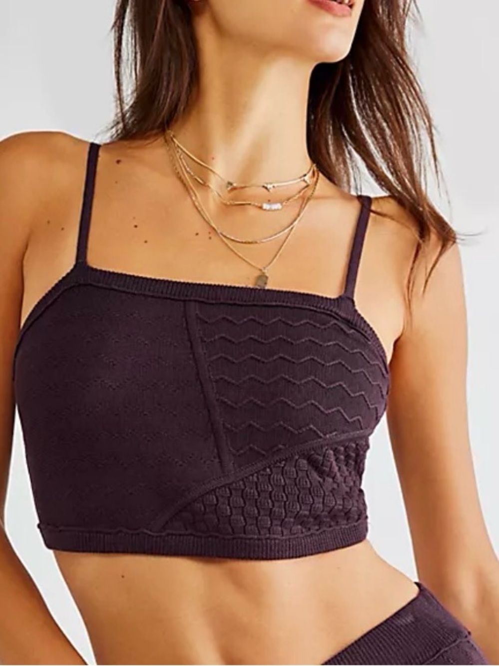 Free People Beach Anita Sweater Crop Top Bralette Medium Burgundy Knit